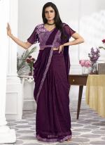 Shimmer Georgette Wine Party Wear Embroidery Work Ready To Wear Saree